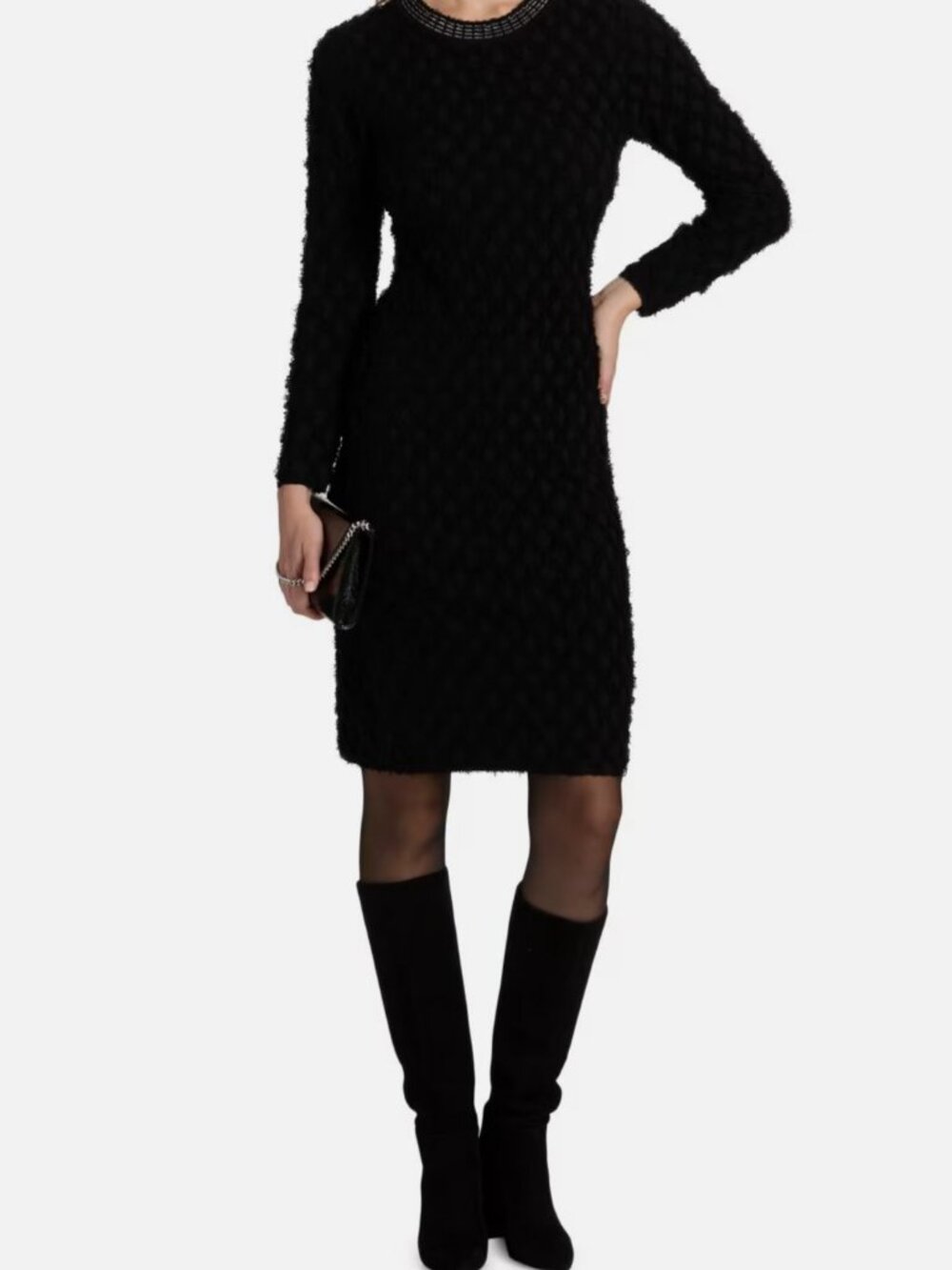 Kobi Halperin Women's Black Apollo Embellished-Neck Sweater Mini Dress Size S